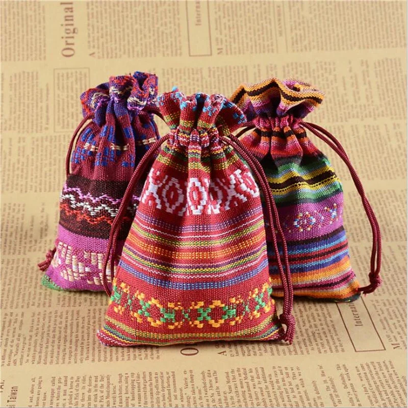 1pcs Striped Small Drawstring Storage Bag Portable Travel Pouch Sundries Storage Cosmetic Organizer Candy Bags Random Color