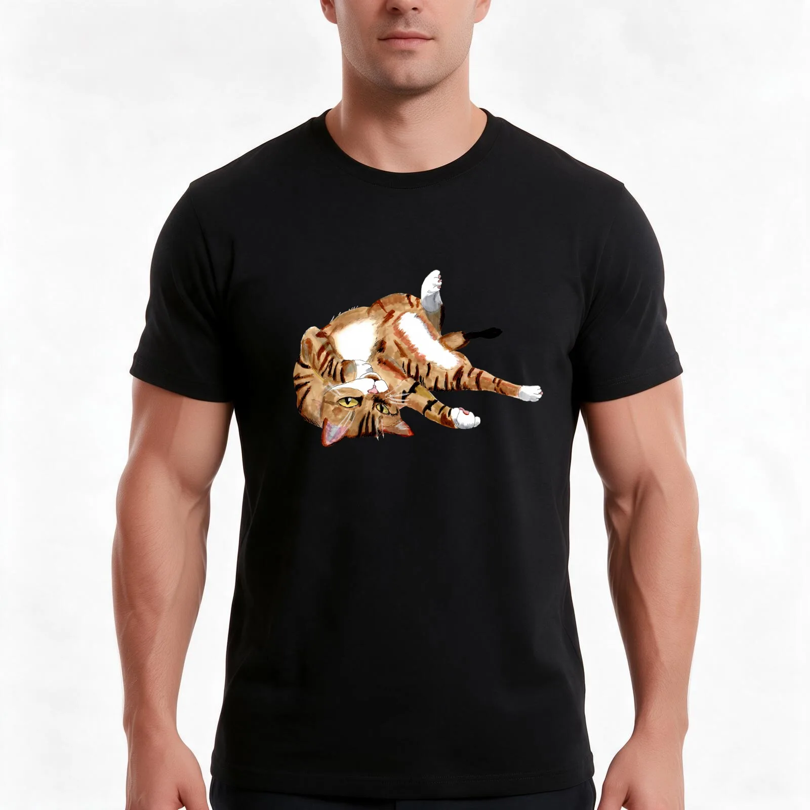 Playful Cat Marker Art. T-Shirt Summer Casual Cotton Tee Oversized Streetwear Tops Vintage Graphic Print Unisex Men Women