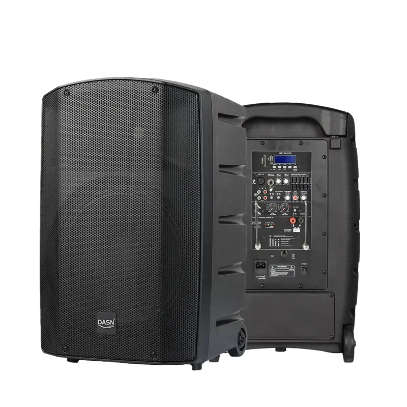 DASN DNC12AE 12 Inch 320W MP3 Professional Active Plastic Portable Battery Amplifier with Wireless Microphone Wheel Rod