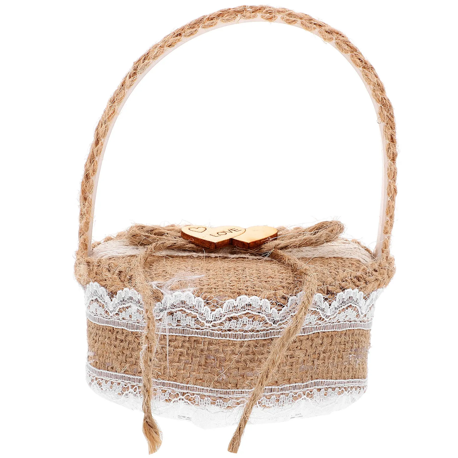 Delicate Wooden Fabric Ring Basket Rustic Wedding Ring Holder Organizer Storage Box for Engagement Proposal Ceremony Gift