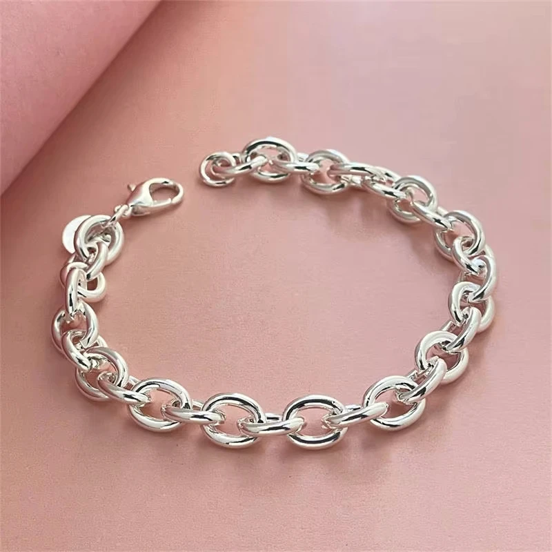 925 Sterling Silver Bracelet Buckle Basic Chain Charm Exquisite Women Fashion Wedding Party Gift Jewelry