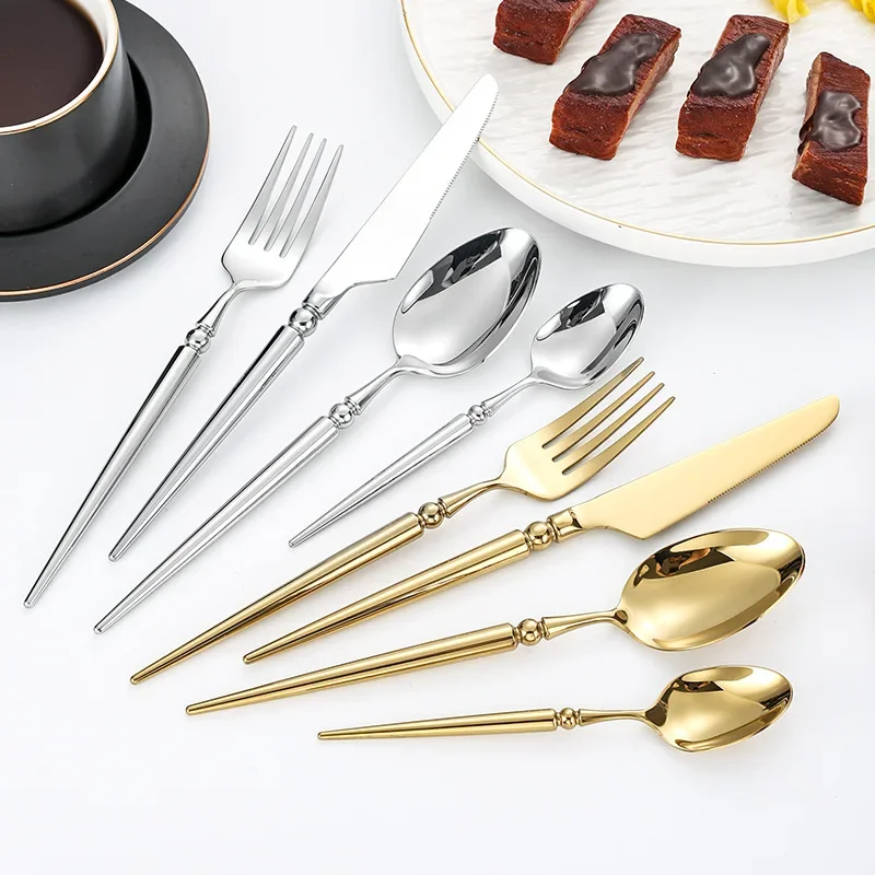 Luxury Stainless Steel Cutlery Set, Creativity Gift Set, Flatware Gold 304, 24Pcs, Europe Fashion, Drop Shipping