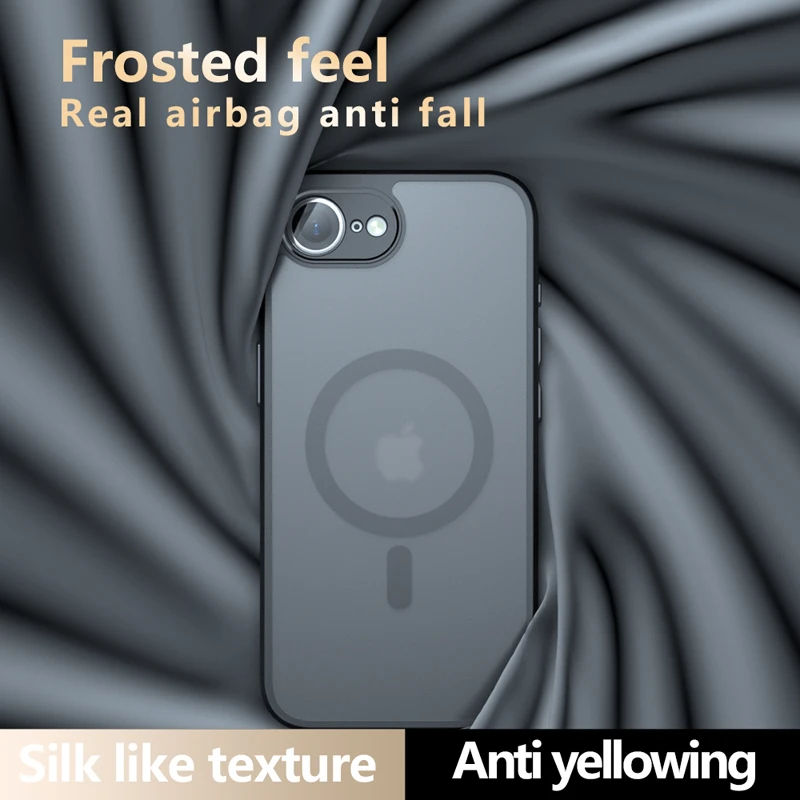 For iPhone 16E 17E Case Shockproof Magnetic Matte PC+TPU Anti-fingerprint Transparent Cover for iPhone 16 E