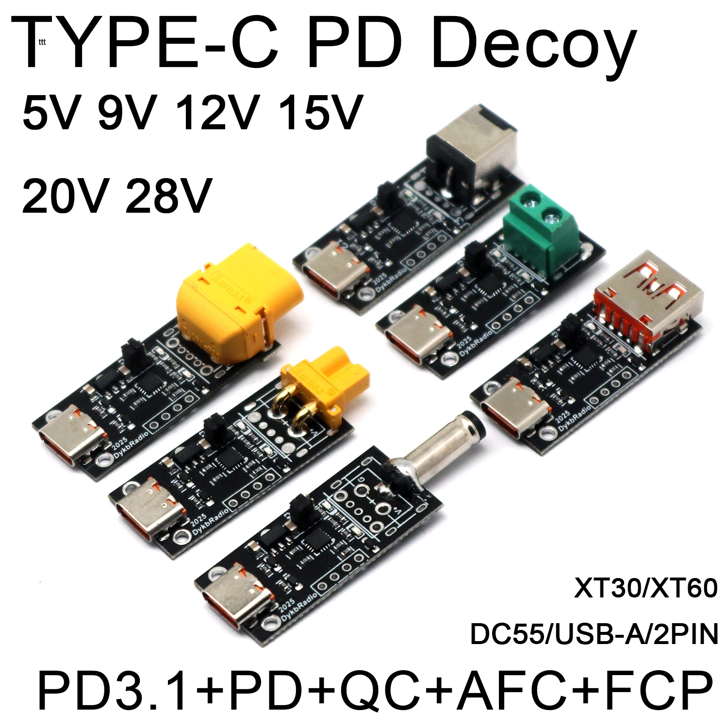 

PD3.1 140 Вт 28 В TYPE-C к DC PD Decoy Быстрое зарядное устройство USB Доставка питания 20 В 15 В 12 В 9 В 5 В Триггеры напряжения 2PIN XT30 XT60 Зарядка