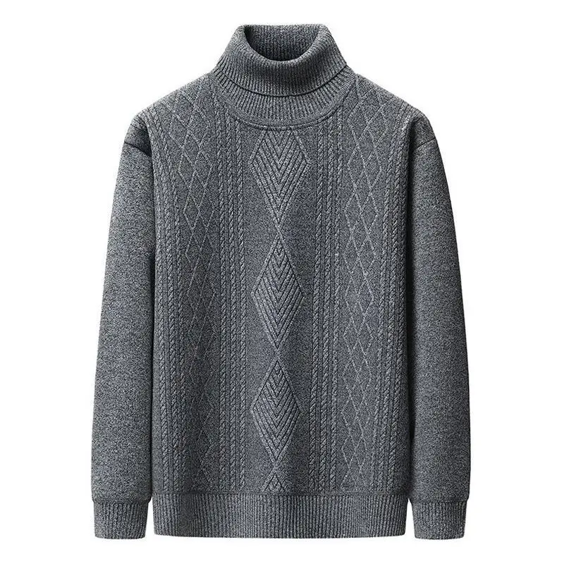 Winter New Men's Jacquard Lapel Turtleneck Plus Velvet Thick Sweater Sweater Winter Warm Sweater
