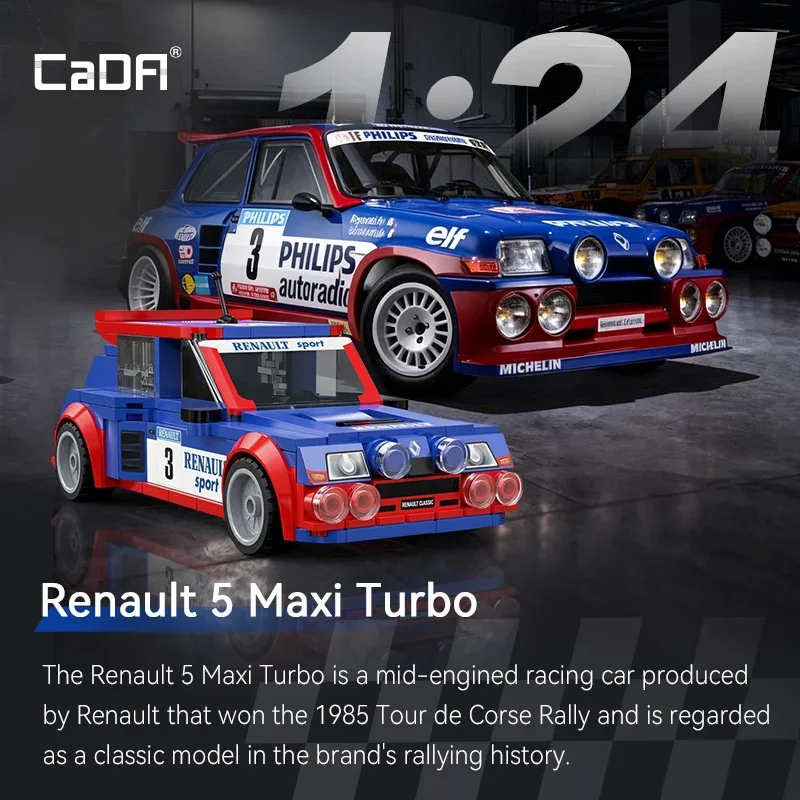 

Cada 1:24 Building Block Maxi Turbo Car Set Renault Super Sports Car Retro Car Bricks Birthday Christmas Gift for Adult Boys