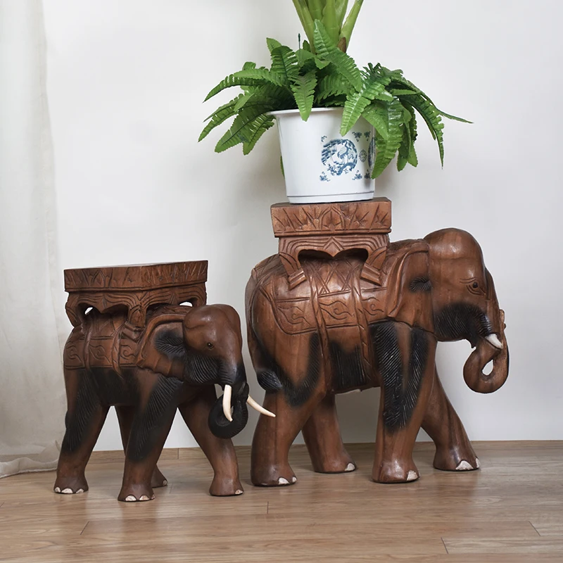 Solid wood flower stand Chinese home living room flower table indoor shelf bonsai shelf elephant low stool retro coffee table