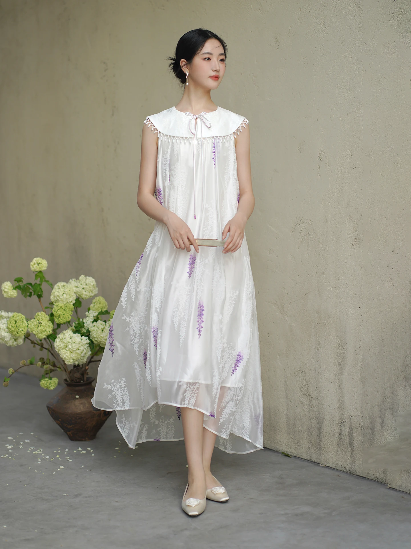 

Ele Purple Wisteria Floral Print Long Dr Women's Summer 2025 New Chinese Sle Drifting Gauzy Cloud oulder Hanfu Dr
