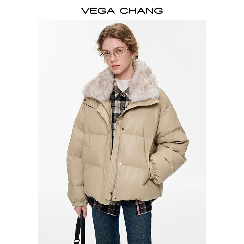 Vega Chang Nuovo stile invernale Collo in pelliccia grande Comodo piumino in cotone da donna in velluto stile coreano