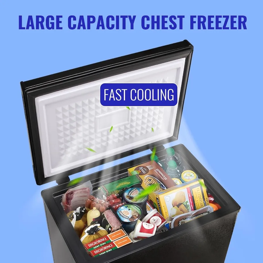 WANAI Deep Freezer Black Small Chest Freezers with Storage Basket Top Open Door Mini Compact Freezer 7 Temperature Control for