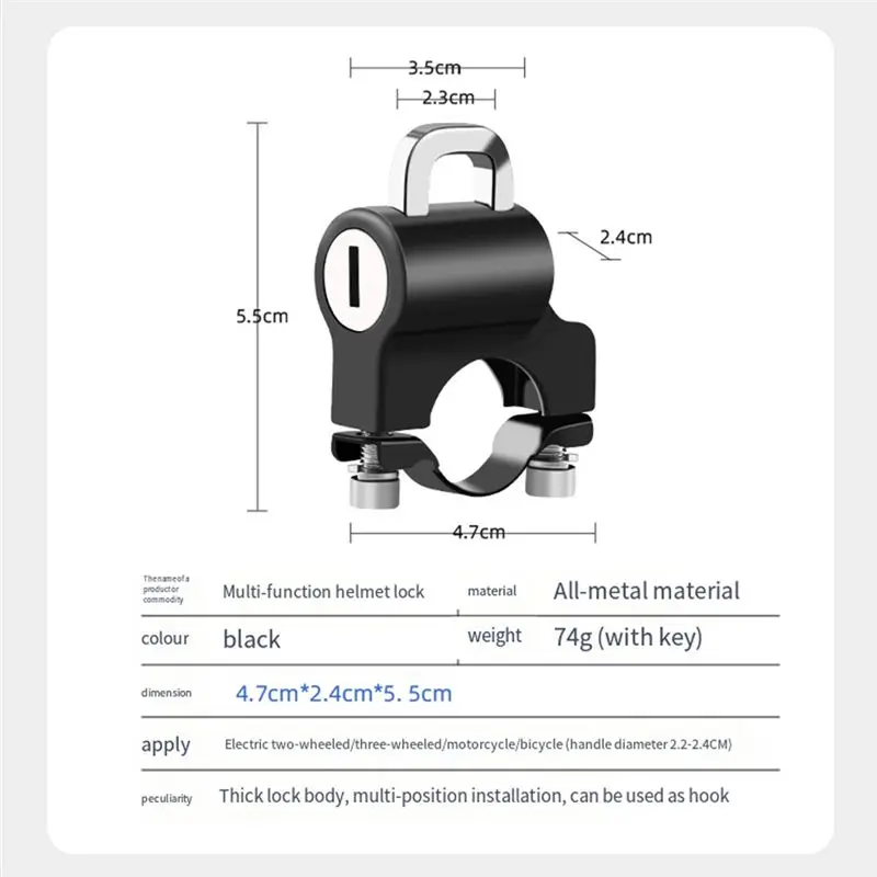 NEW HOT In Stock-10PCS Nti-Theft Helmet Lock Handlebar Mount Motorcycle Electric Motorbike Security Metal Lock 22Mm-24Mm Withkey