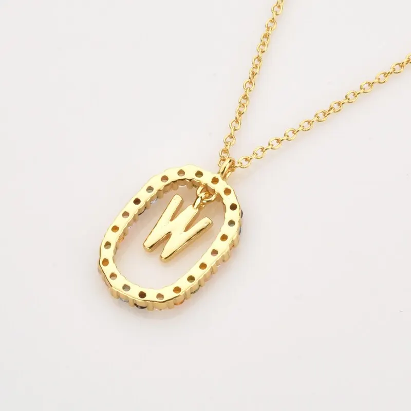 Initial Pendant Gold Letter Necklace For Women Multi Color Cubic Zircon Pendant Women Wedding Party Jewelry Gift