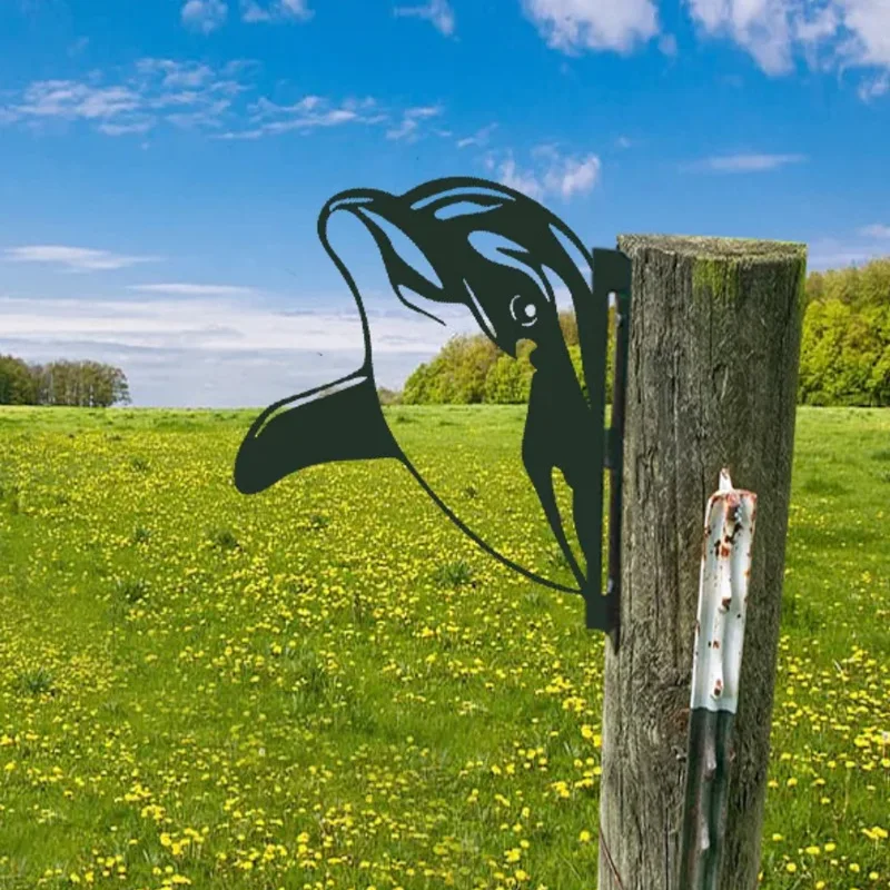 Metal Animal Silhouette Fence Topper Decor Giraffe Dolphin Eagle Elk Turtle Goat Bear Outdoor Garden Yard Hanging Ornament