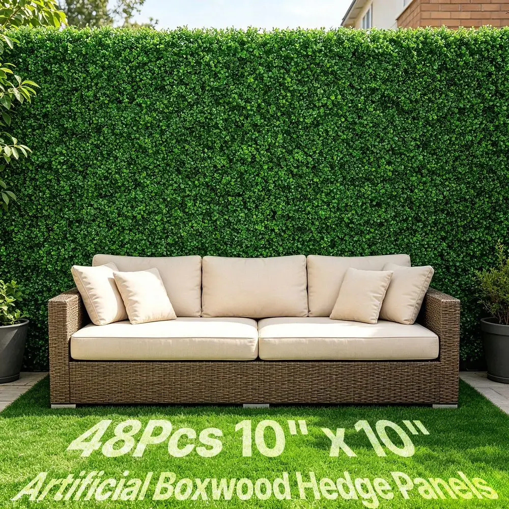 10X10in Artificial Boxwood Panel UV Boxwood Hedge Wall Panels Artificial Grass Backdrop Wall 4cm Green Grass Wall Fake Hedge Fo