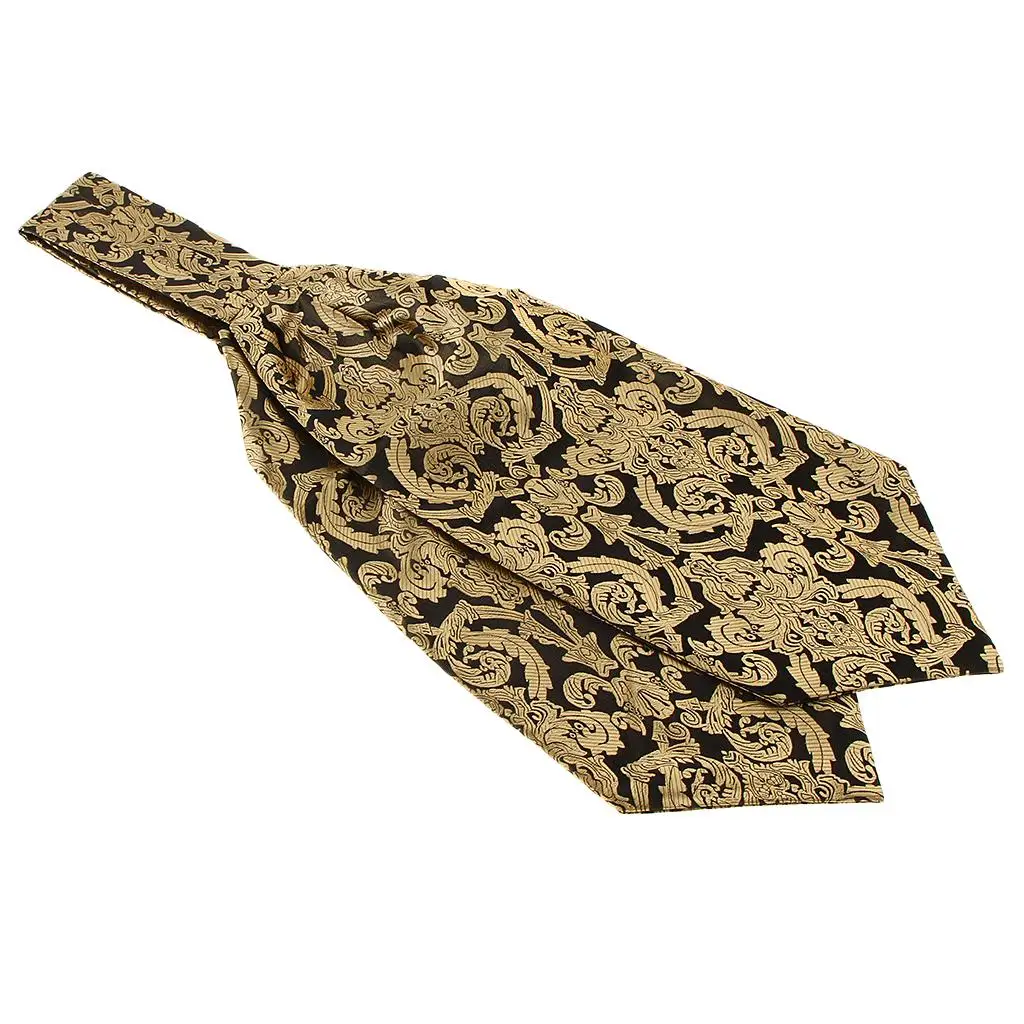 Formal Ascot Cravat Tie for Men Silk Jacquard Pocket Square Business Wedding Party Suit Accessories Yellow Color
