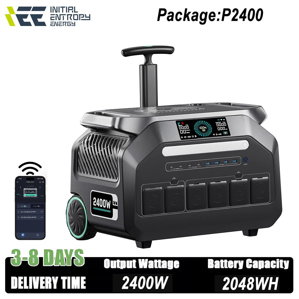 IEE P2400 2400W centrale électrique Portable 2048Wh LiFeP04 générateur solaire de Camp contrôle par application avec éclairage entrée/sortie ca ue PV Inupt