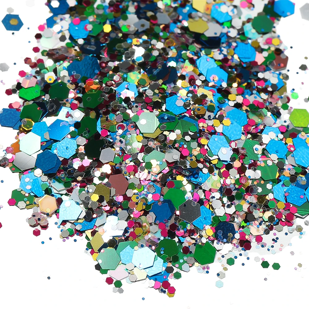 4Bottle/Set Holographic Hexagon Chunky Glitter Epoxy Resin Filler Flakes Laser Sequins for DIY Epoxy Resin Nail Art Fillings