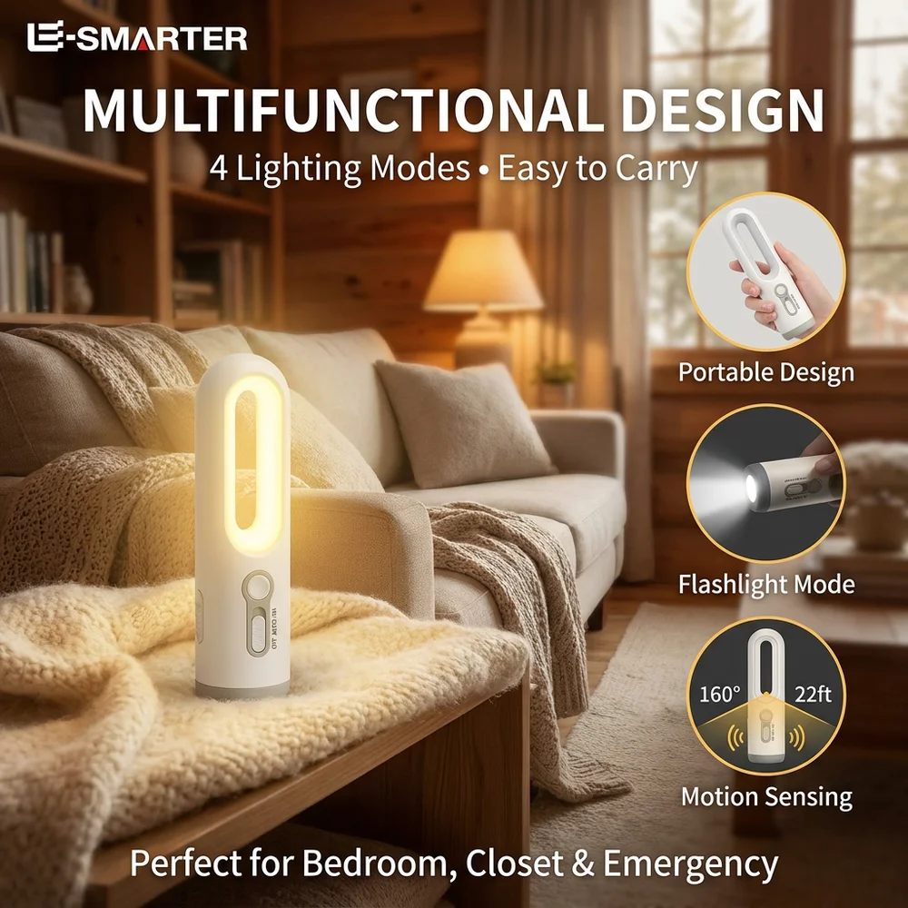 2 In1 Portable Flashlight Motion Sensor Night Light for Bedroom Bathroom Reading Camping Baby Feeding Eye Care Bedside Warm Lamp