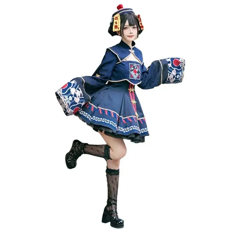 Lolita estilo chinês doce vestido bonito anime zumbi menina cosplay dos desenhos animados china vampiro roupas femininas festa de halloween conjunto de baile