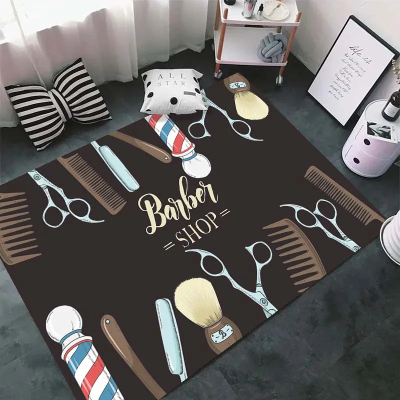 Barbershop Sign Vintage Cartoon Logo Area Rugs for Living Room Bedroom Decoration Rug Children Play Room Mats Anti-slip Carpets