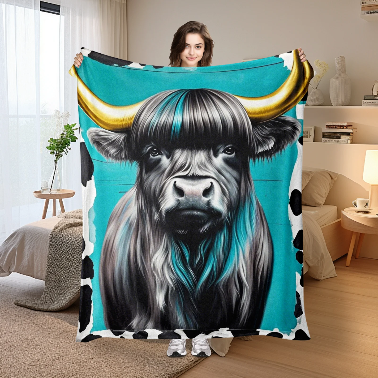 

Golden Horned Blue Ox Animal Themed Blanket For Cozy Comfort And Unique Home Decor Inspired By Mythical Creatures