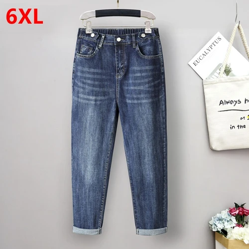Pantalones de vaca de talla grande para mujer, Pantalón elástico de cintura alta, holgado y delgado, Harlan, otoño e invierno, 110kg