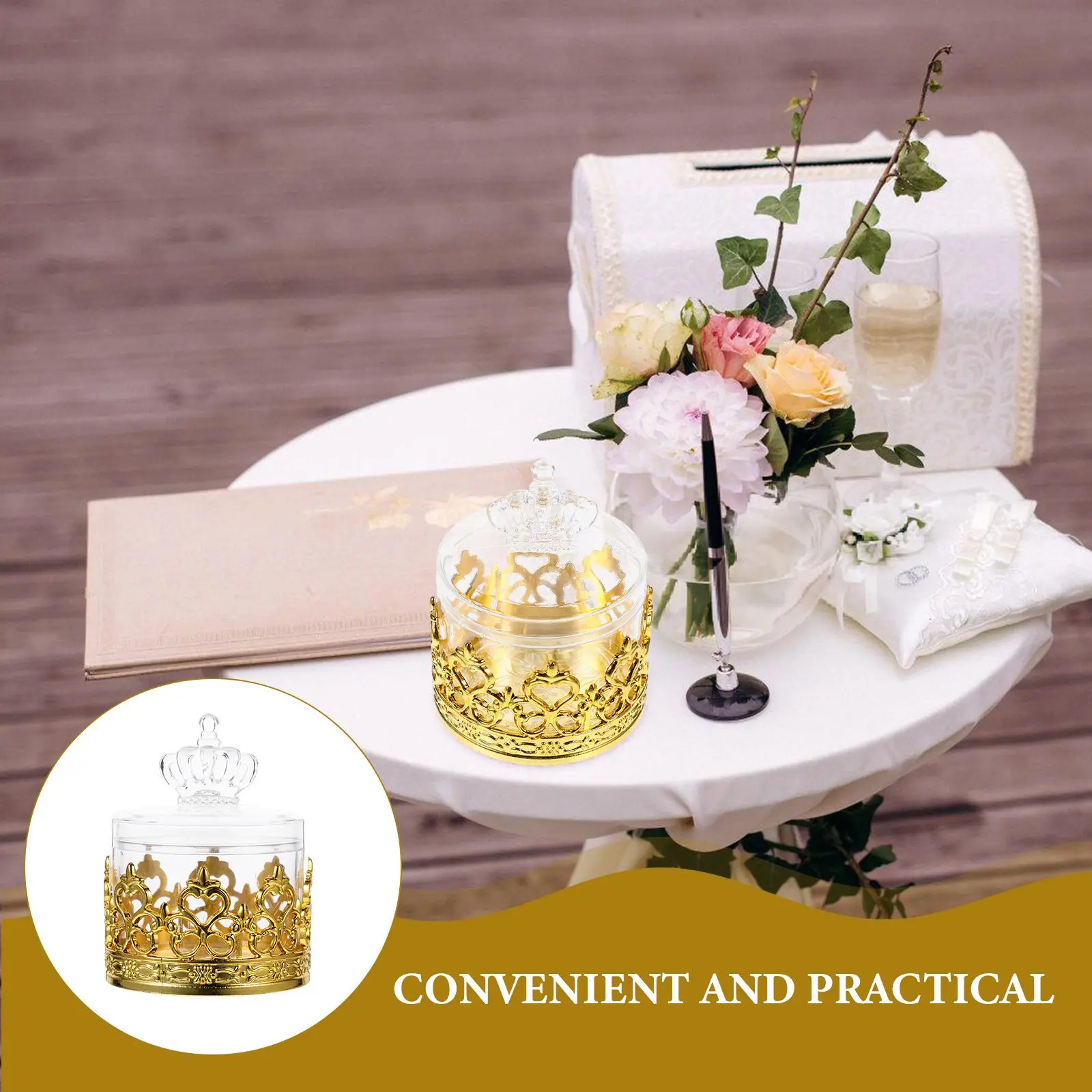 12 قطعة من صناديق التاج الشفافة C y تصميم أوروبي أنيق ديكور ذهبي مواد آمنة لحفلات الزفاف بلاستيك صغير #2