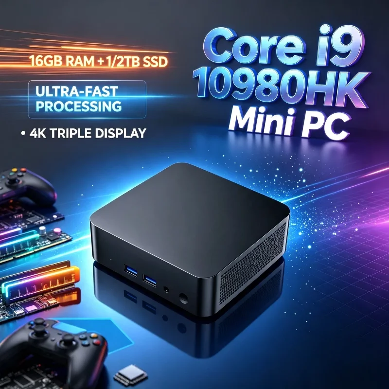 Intel i9 10980HK Mini Computer 8 Core 16 Thread 16GB DDR4 1TB 2TB SSD WiFi6 BT5.2 4K Gaming Office Study Pro Max