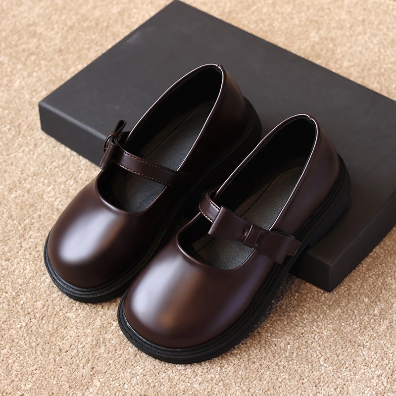 Kids Causal Leather Shoes Spring Autumn Vintage Bowknot Girls Dress Princess Shoes Non-slip Children's School Mary Jane Shoes