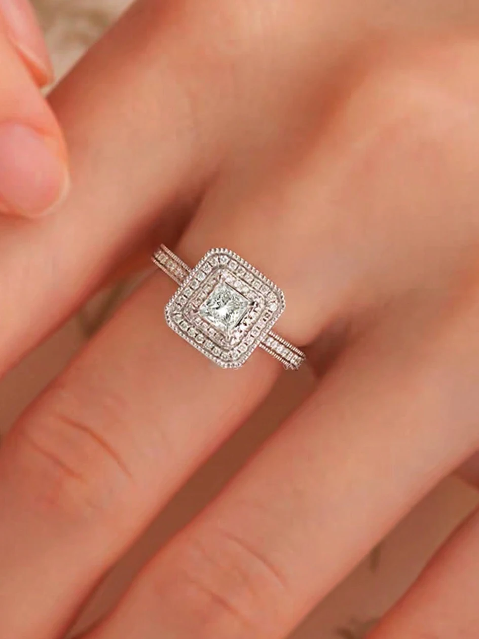 

S925 Sterling Silver Ring, 1 Piece, Princess Cut Imitation Gemstone Wedding Ring, Gift for Lover on Anniversary, Date Party, Engagement, Wedding Ceremony, Daily Wear, Women's Fine Jewelry