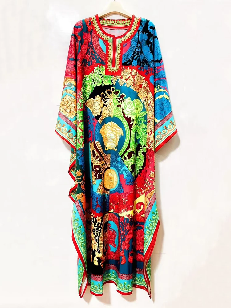 Robe pull à col semi-ouvert et imprimé géométrique rétro pour femmes, robe ample et bouffante, à la mode, été 2025