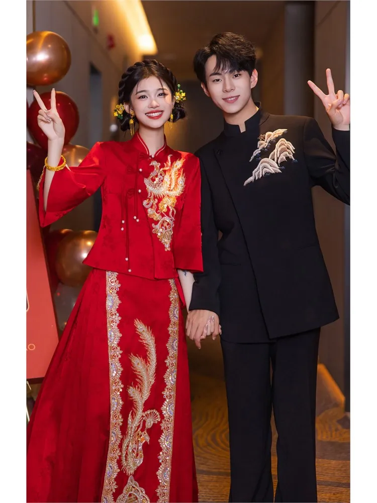 

Bride's wedding dress women's new Chinese-style toasting dragon and phoenix