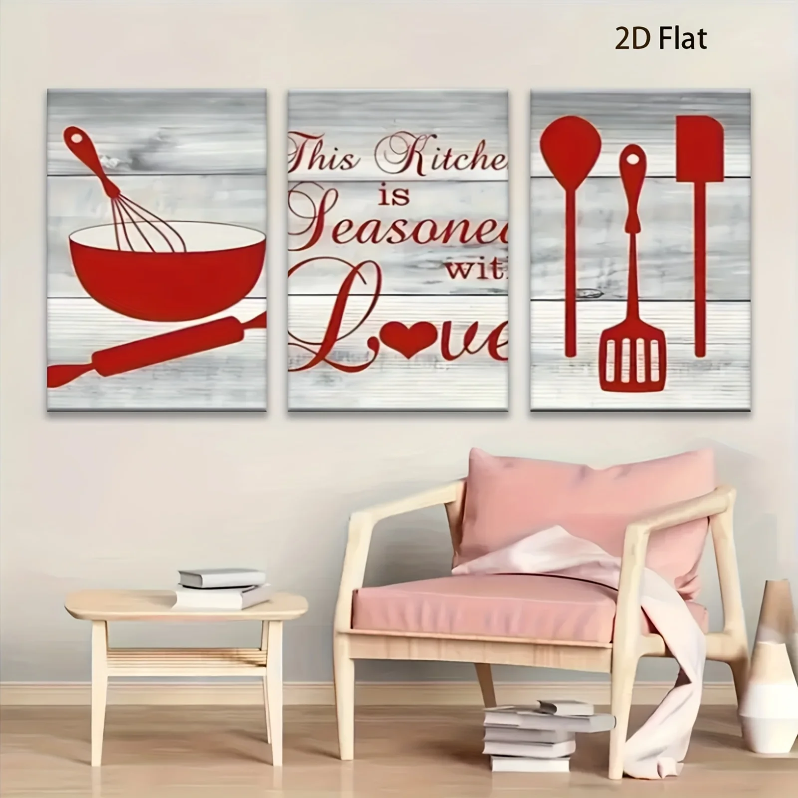 Frameless 2D Flat, 3pcs Poster, Which Says 'This Kitchen Is Filled with Love', Is Ideal for Both Indoor And Outdoor Decoratio