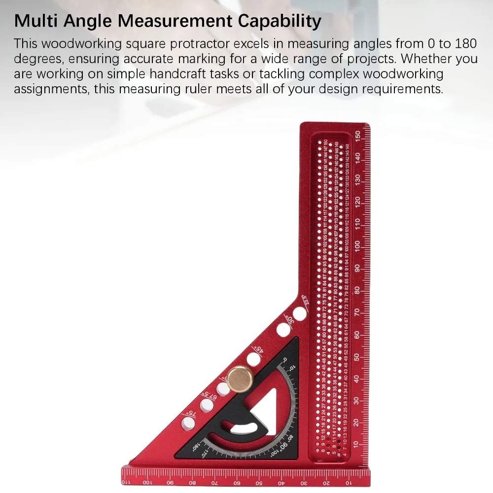 0-180° Adjustable Measuring Square Ruler Anodized Finish Red And Black Color Adjustable Angle Ruler Multi Angle Angle Pin