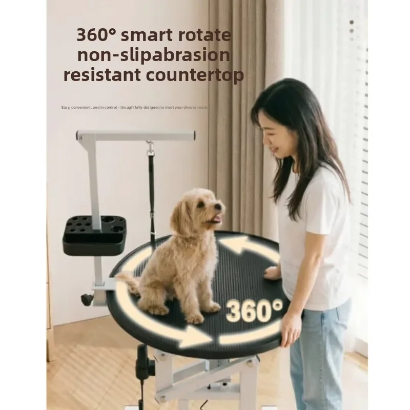 Pet grooming table Electric lifting round rotating pet store grooming bath table, pneumatic cat and dog pet grooming table