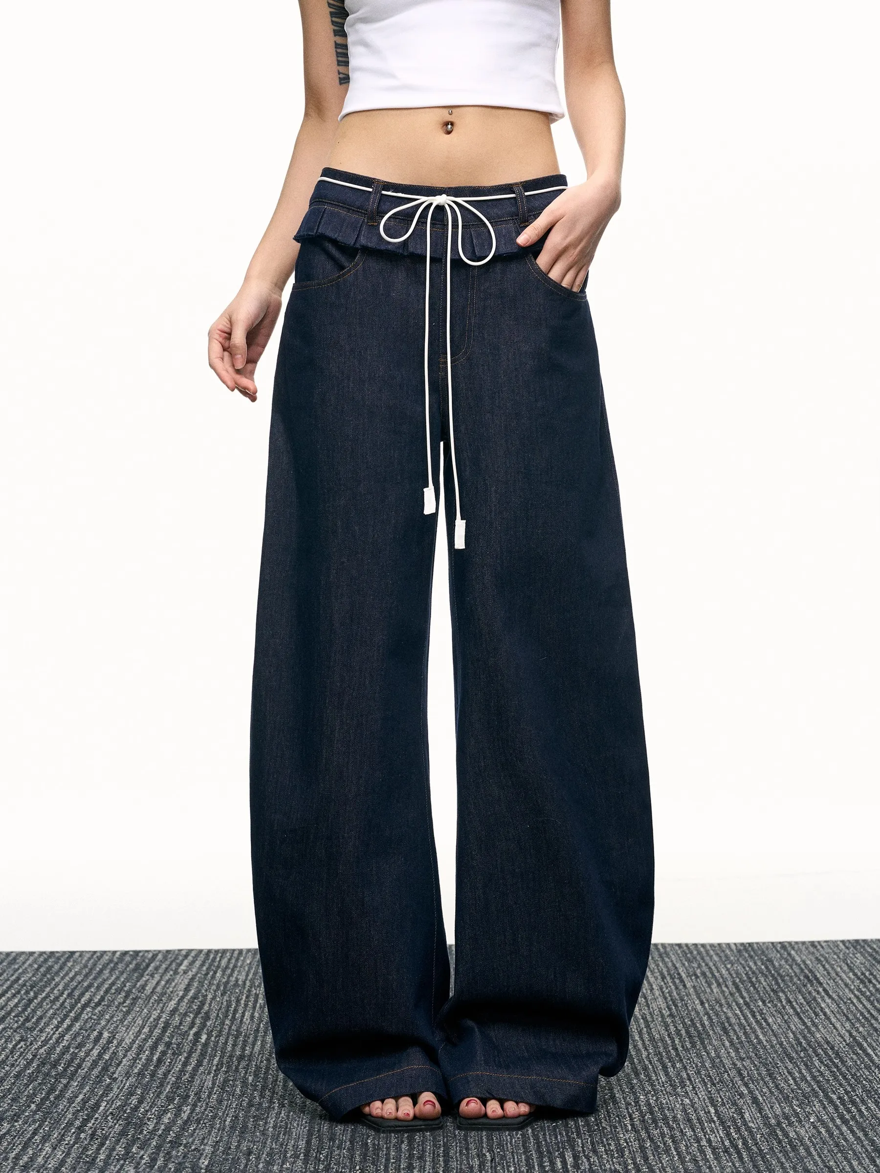 Retro Street Style Wide Leg Pants Niche Design Floor Length Pants High Waisted Loose Jeans For Women