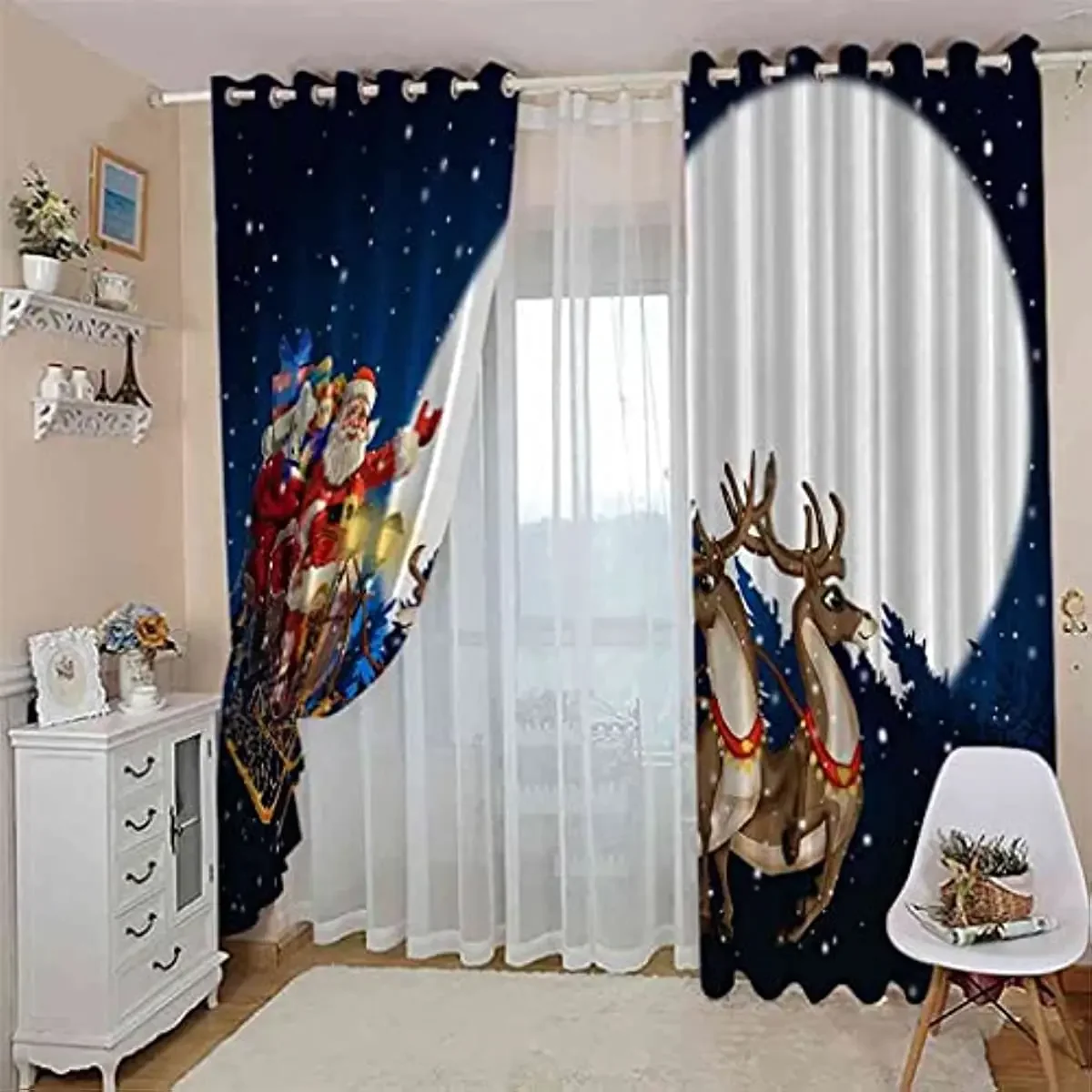 Santa Claus Christmas Blackout Curtains Bedroom Living Room Kitchen Drapes Window Treatments Xmas Navidad Natal Home Decoration