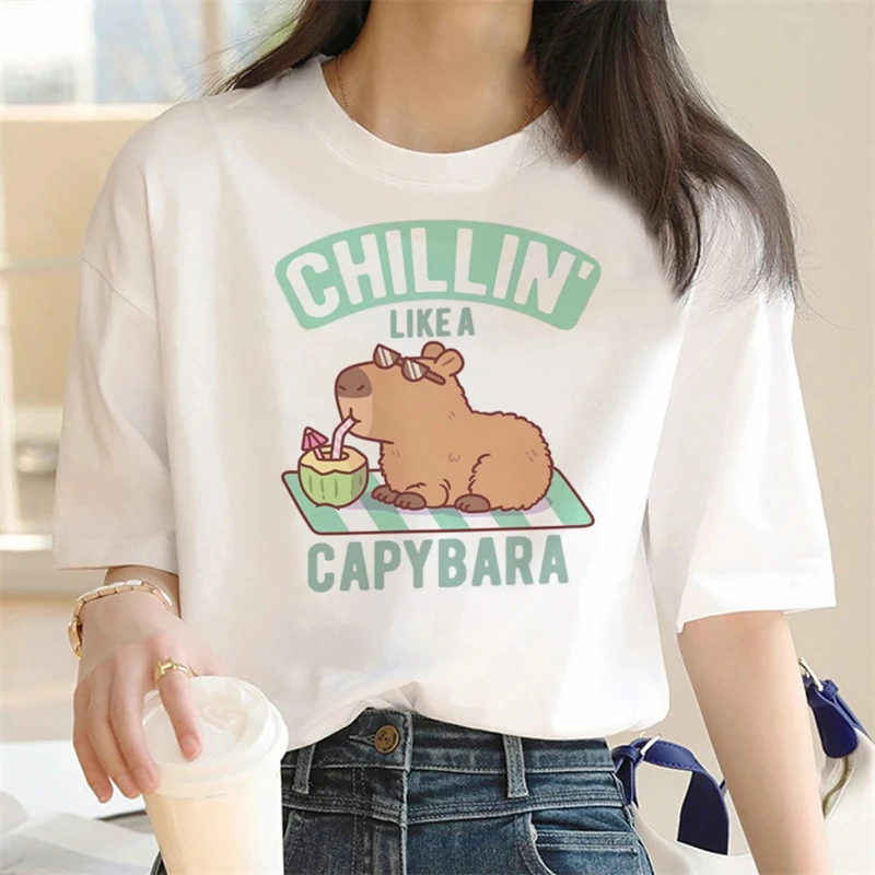 

Ropa de Capybara para mujer, camiseta Vintage de dibujos animados, Top informal de Anime, camisetas de Manga, camisetas gráficas