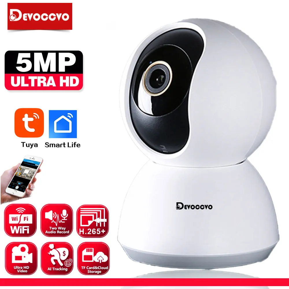 Mini Indoor 2 Way Audio 5MP Tuya Wifi Smart Home Baby Monitor Security IP Camera 2K PTZ Auto Tracking CCTV Surveillance Camera