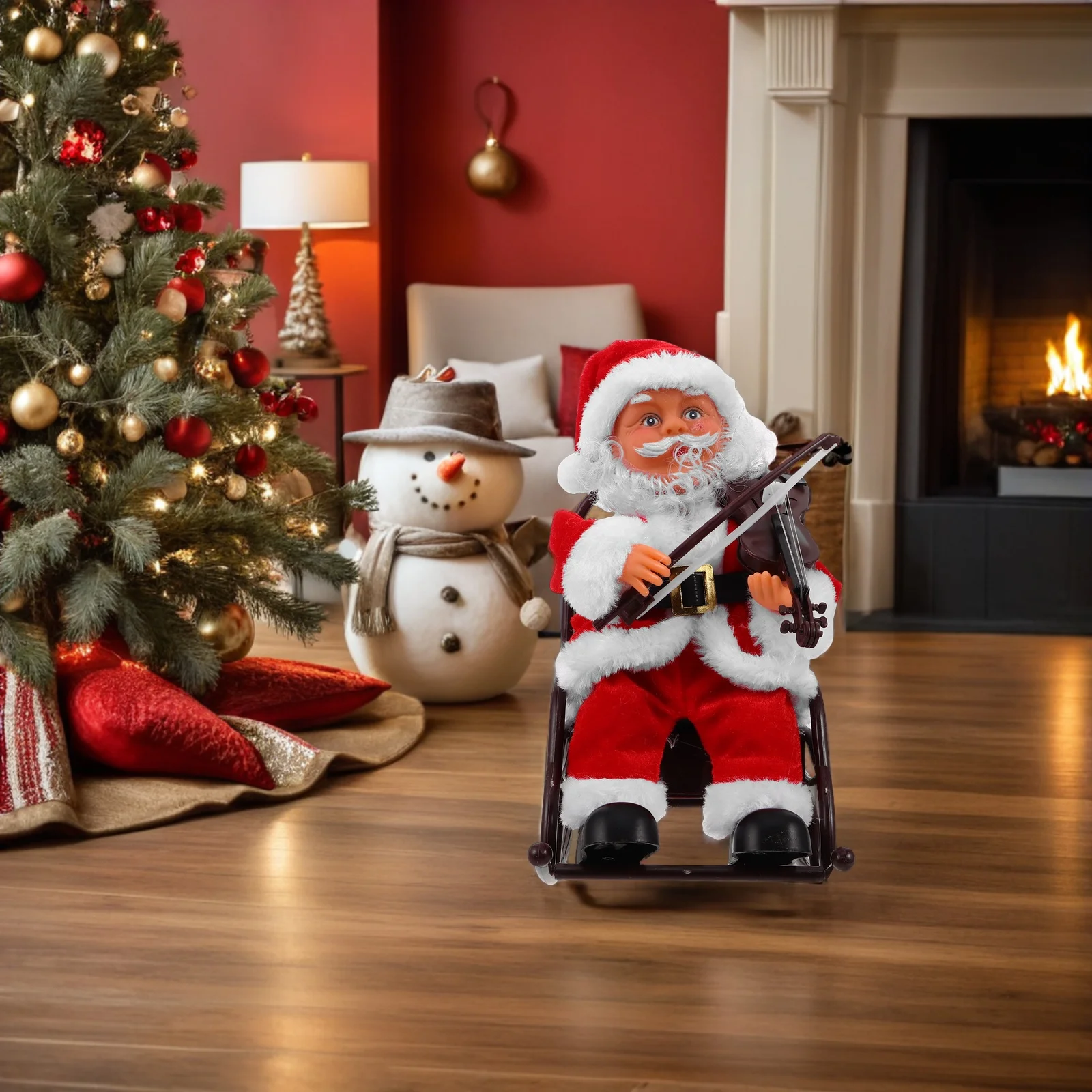 

Musical Electric Santa Rocking Chair Christmas Themed Decorative Figure for Living Window School Event Holiday