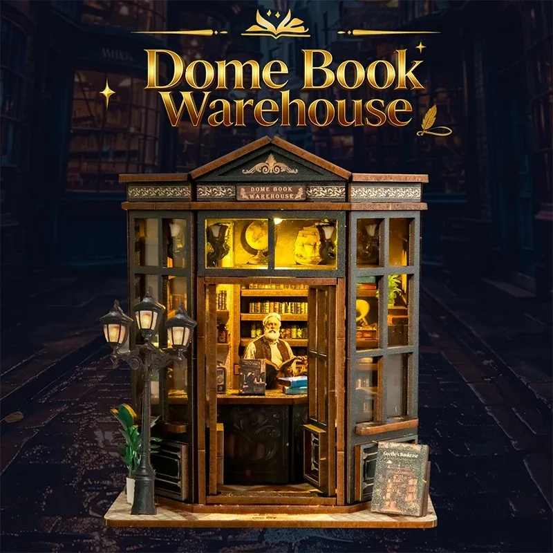 DIY Wooden Book Nook Figurines Miniatures Dome Book Warehouse Bookend With Lights for Friends Birthday Giftd Home Decor Crafts