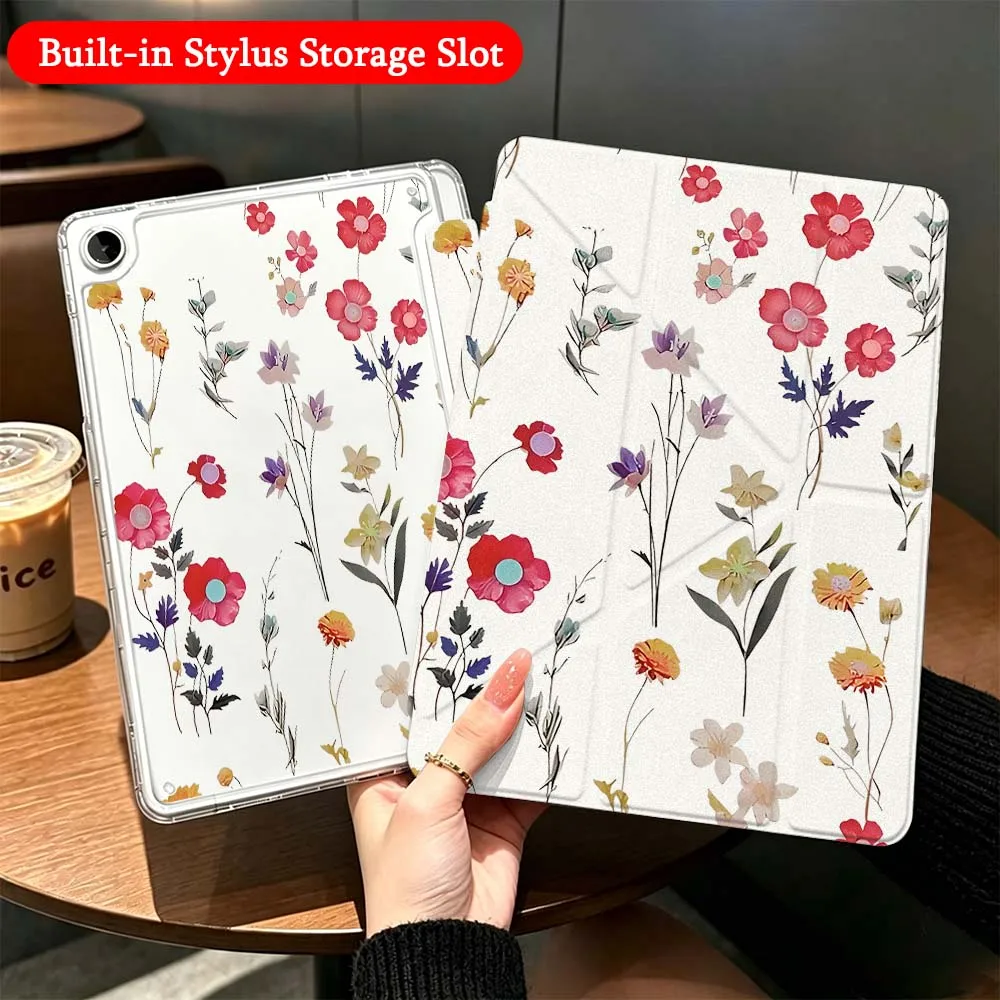 Watercolor Flower Art Case For Samsung Galaxy Tab A9 A8 A11 S6 S7 S8 S9 S10 FE Plus Lite Transparent Y-Shaped Folding Tablet