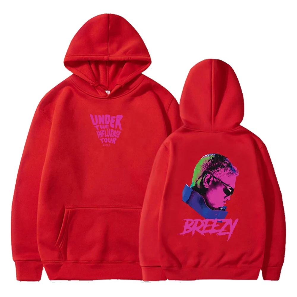 Chris Brown Merch Under The Influence Tour Breezy Álbum Moletom com capuz de manga comprida Estilo Hip Hop Roupas masculinas femininas