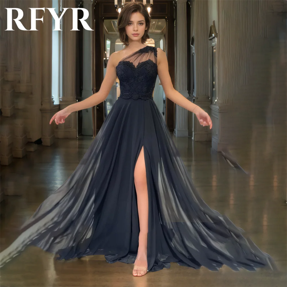 

RFYR A-Line Lace Prom Dress Appliques Party Dress One Shoulder Celebrity Gowns with Split Pleats Party Dress Customized