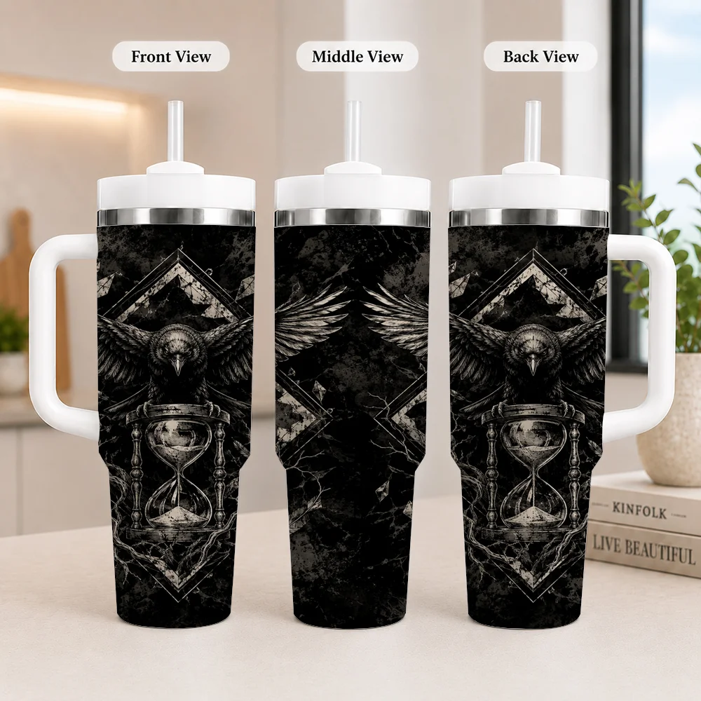 Gothic Beast Dark Fantasy Mens Art Vacuum Flasks 40oz Leakproof Steel Tumbler w/ Lid Straw Handle Hot Cold Drinks