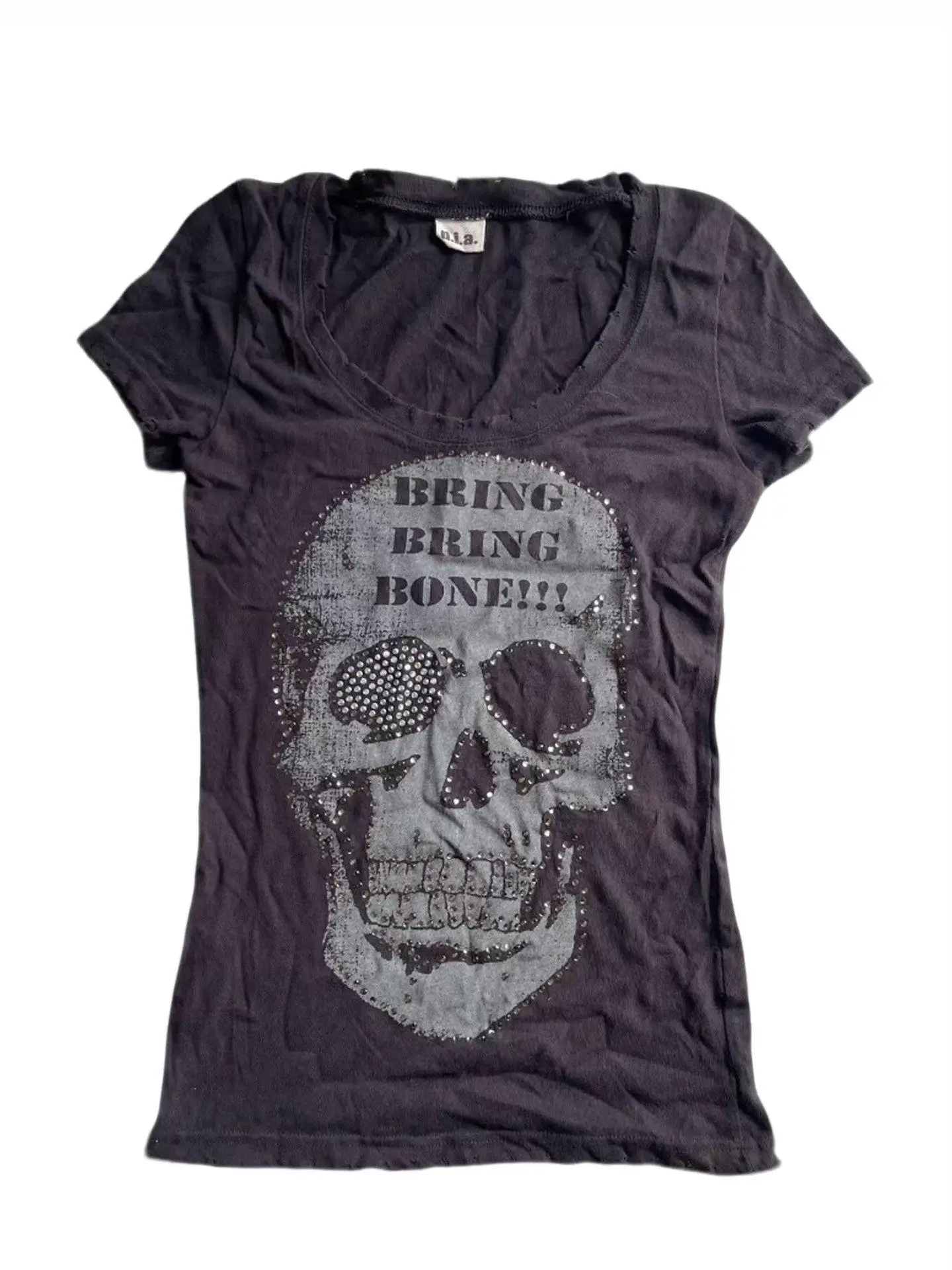 

LGB visual D.I.A series skull print + hot diamond punk style short-sleeved T-shirt