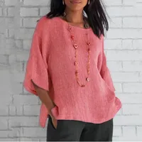 Cotton Blouse Shirts Summer O-Neck Three Quarter Loose Casual Blouse Tops Summer Cothes For Women Streetwear 4