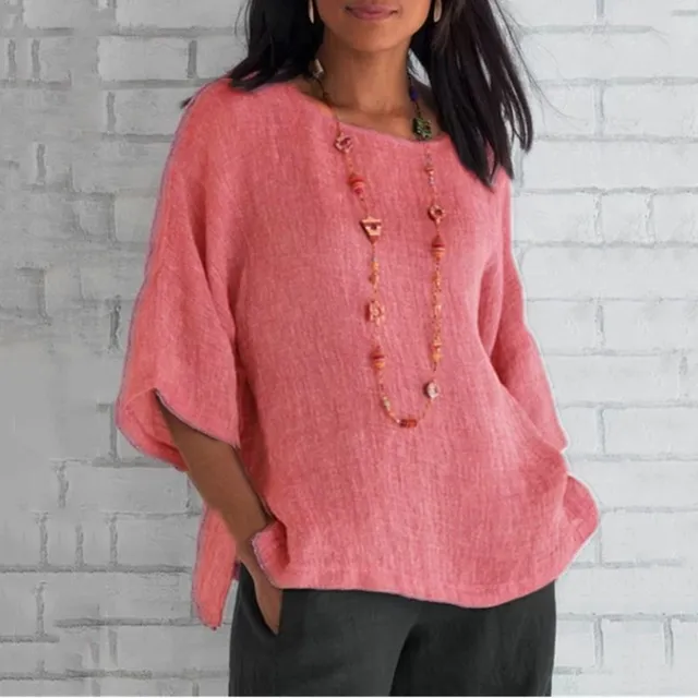Cotton Blouse Shirts Summer O-Neck Three Quarter Loose Casual Blouse Tops Summer Cothes For Women Streetwear 4