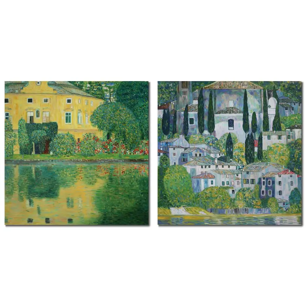 

Маленький размер масла на холсте Густава Климт Malcesine Lake Garda художественный пейзаж ручной работы для гостиной, кухни, Настенный декор