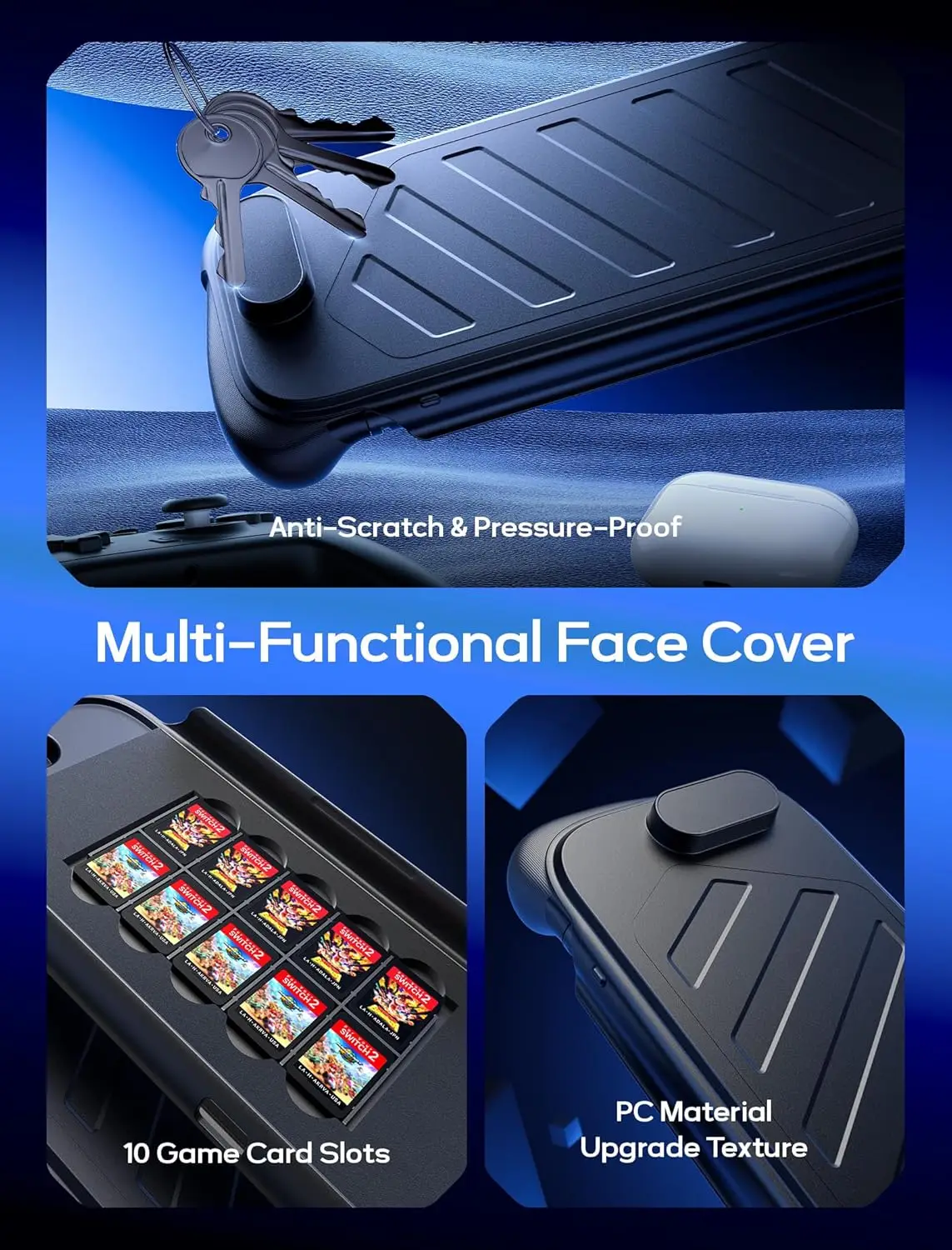 Split Protective Case for Nintendo Switch 2,TPU Middle Frame & PC Face Cover, Non-Slip Ergonomic Grip, Storage for 10 Game Cards
